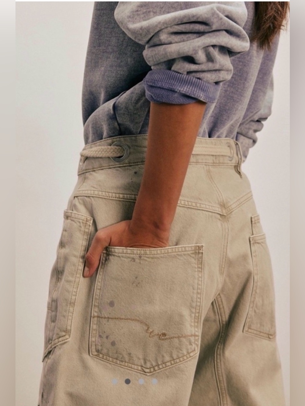 FREE PEOPLE WE THE FREE Moxie Low Slung Pull on Barrel Jeans Jetty Splatter 25 - Picture 2 of 13